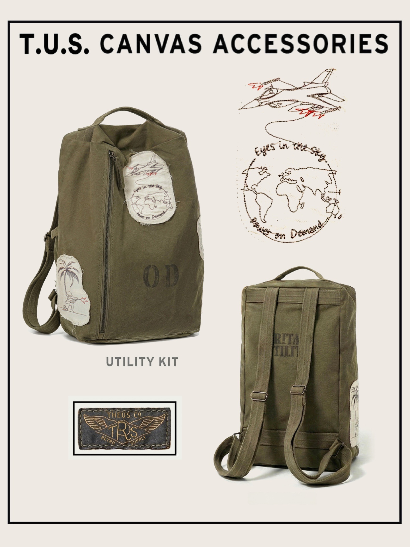 Retro Washed Military Patchwor - Canvas Backpack Casual recension och pris